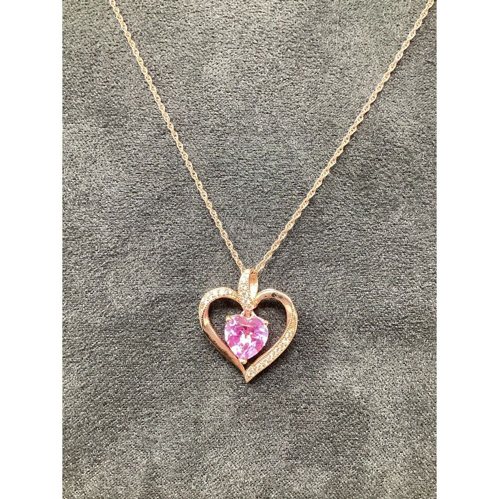 925 Heart Shaped Pendant Rose Gold And Clear Stones With Pink Heart Stone‎